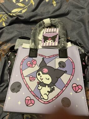 Loungefly Lavender Kuromi Heart Satchel with Pink & Black Accents